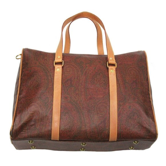 ETRO Boston Bag Paisley Beige PVC x Leather Authentic